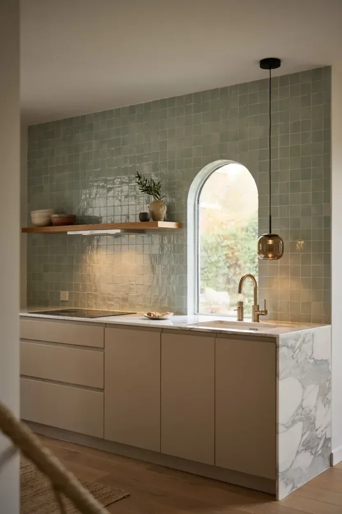  Modern Kitchen with Textured Backsplash Design
