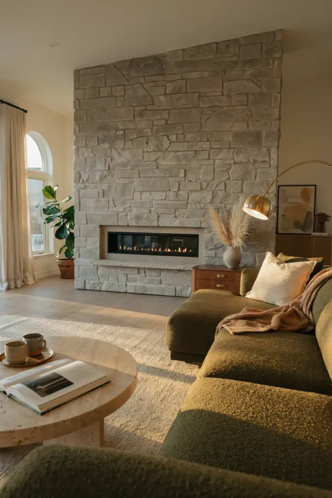Modern Living Room Featuring Natural Stone Elements