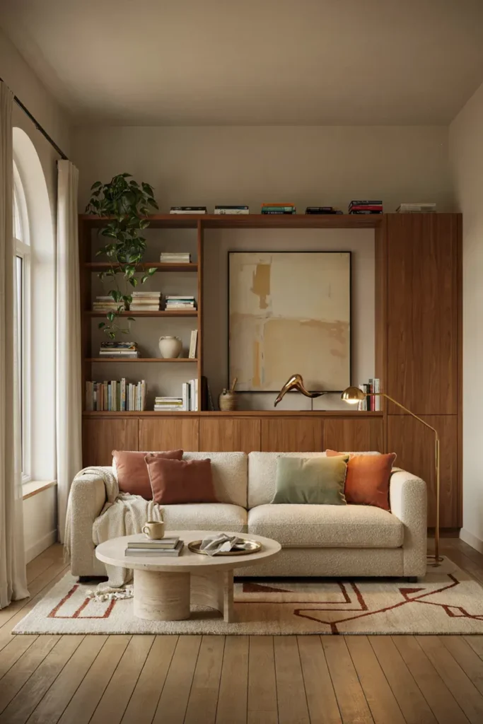 Modern Living Room with Elegant Storage Solutions
