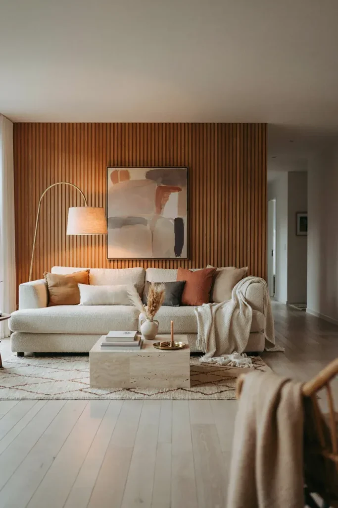 Modern Living Room with Textured Wall Panels
