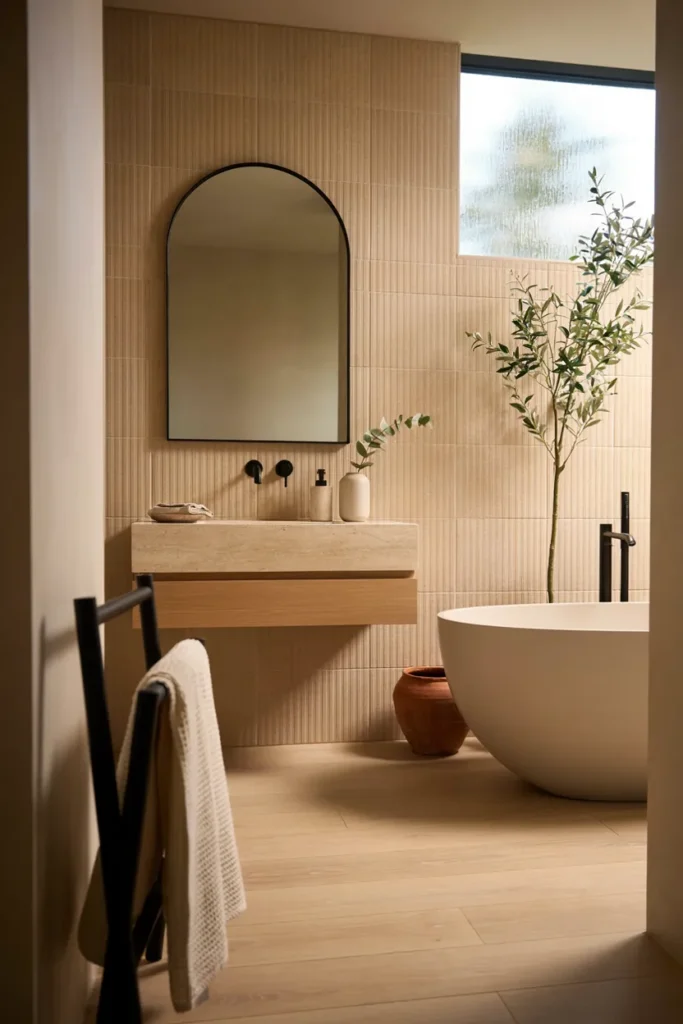 Neutral Bathroom with Textured Wall Décor