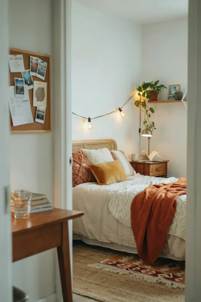 Neutral Boho Dorm Room with Layered Textures