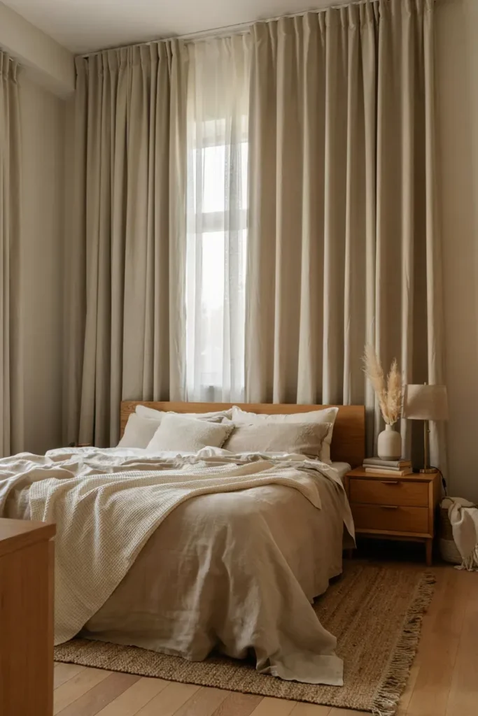 Neutral Greige Bedroom Curtains
