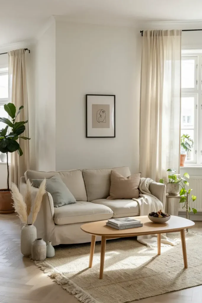 Nordic Living Room Featuring Wooden Coffee Table