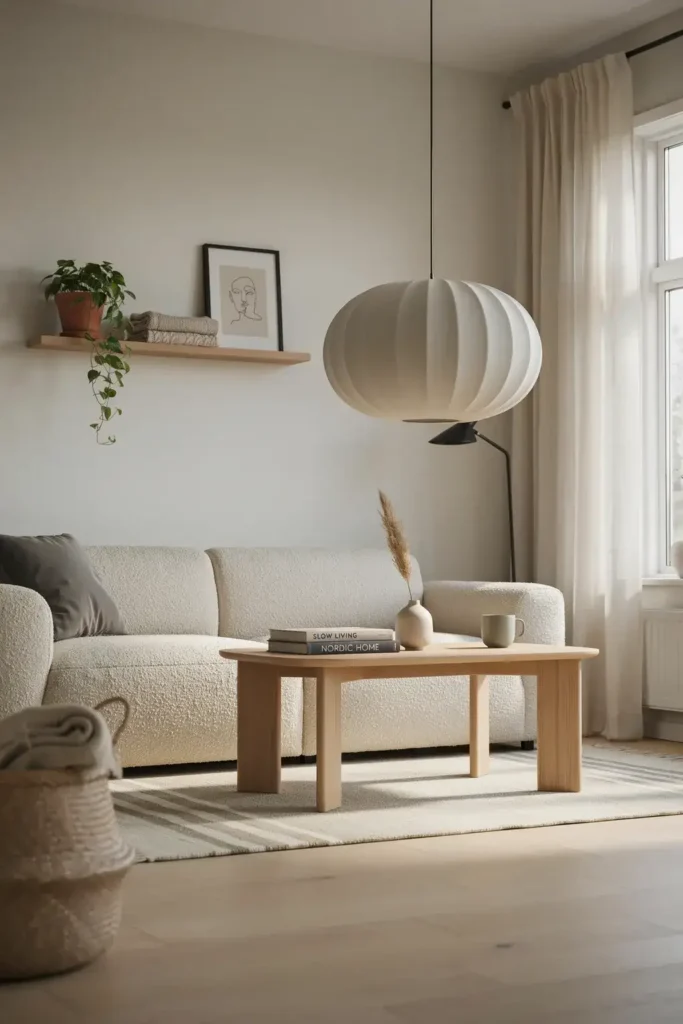 Nordic Living Room with Statement Lighting