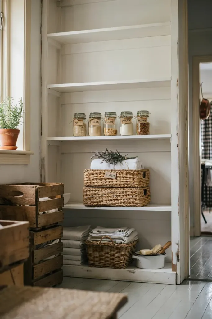 Pantry Organization with Wooden Crates