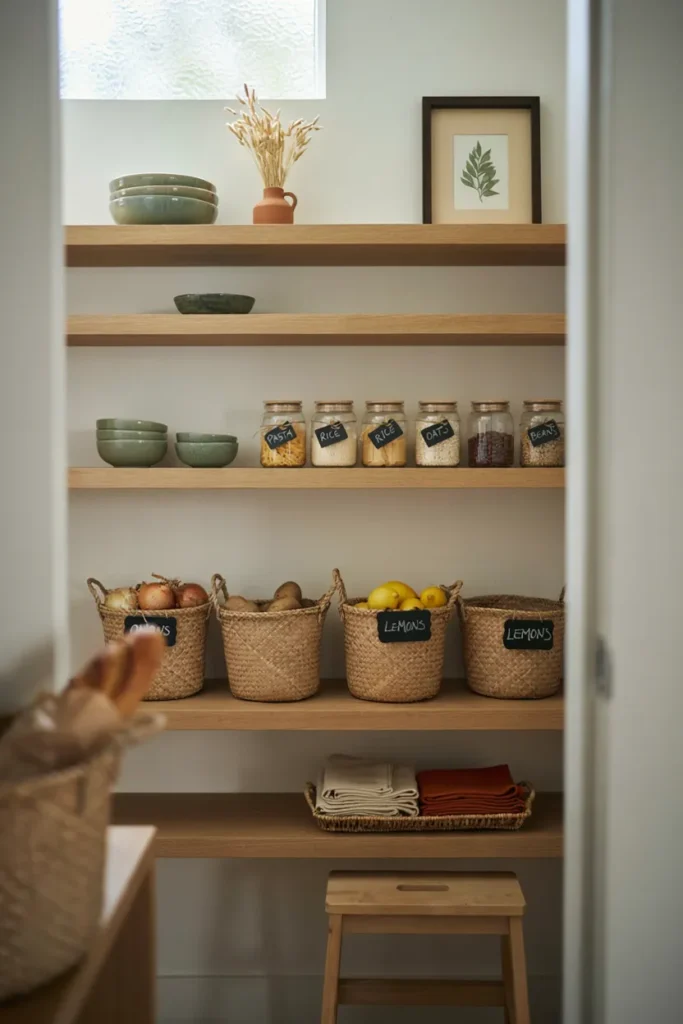 Pantry with Woven Storage Baskets