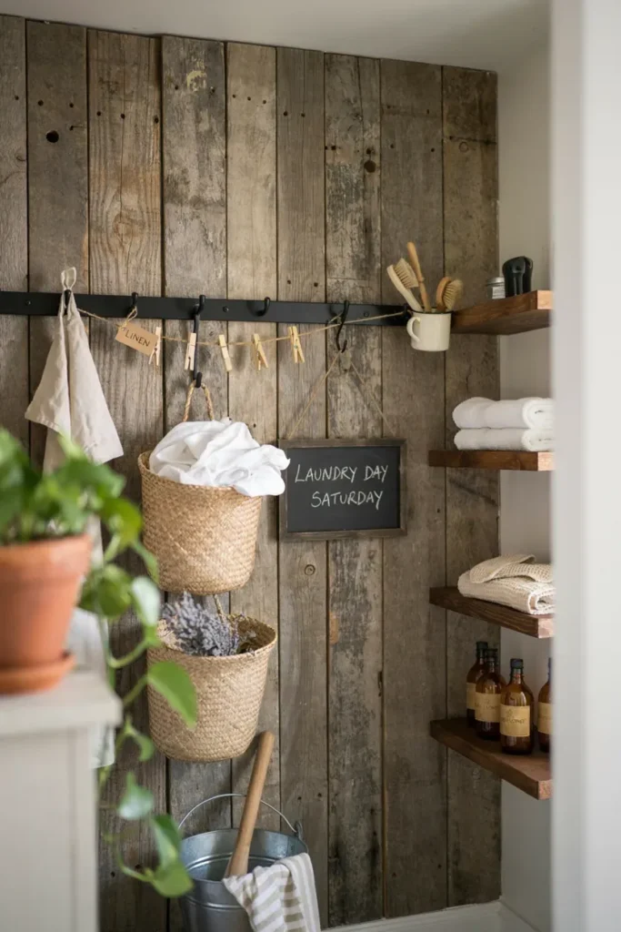 Rustic Storage Wall for Laundry Essentials