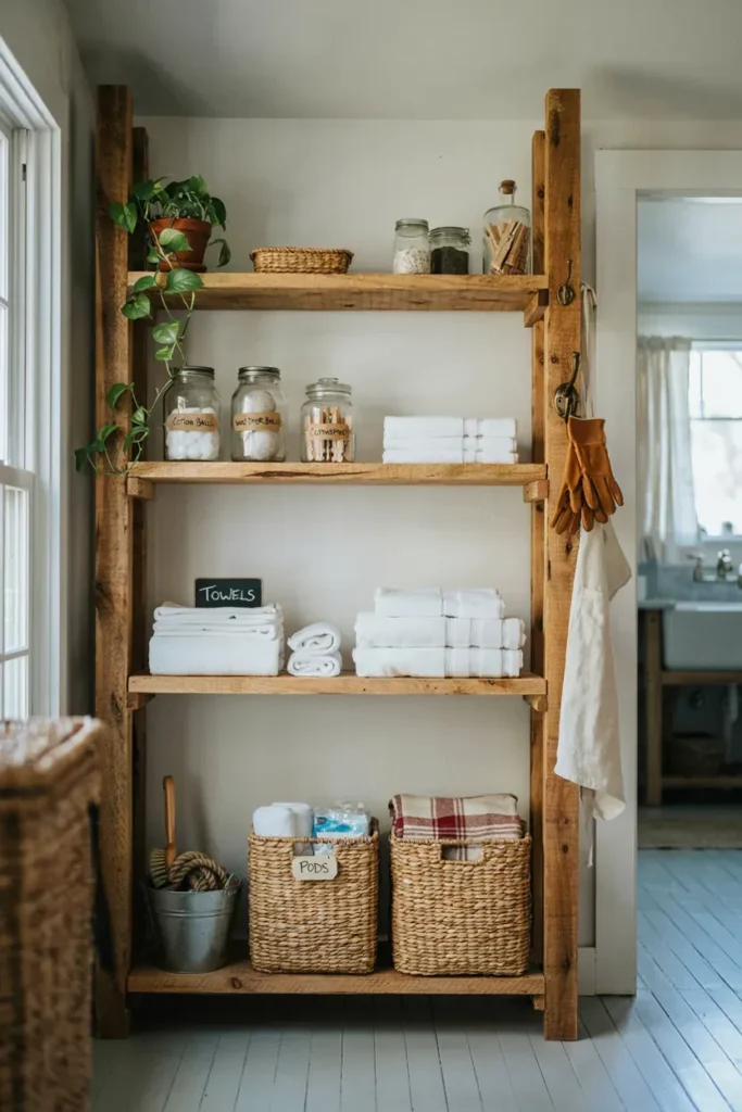 Rustic Wooden Shelves for Laundry Room Pantry
