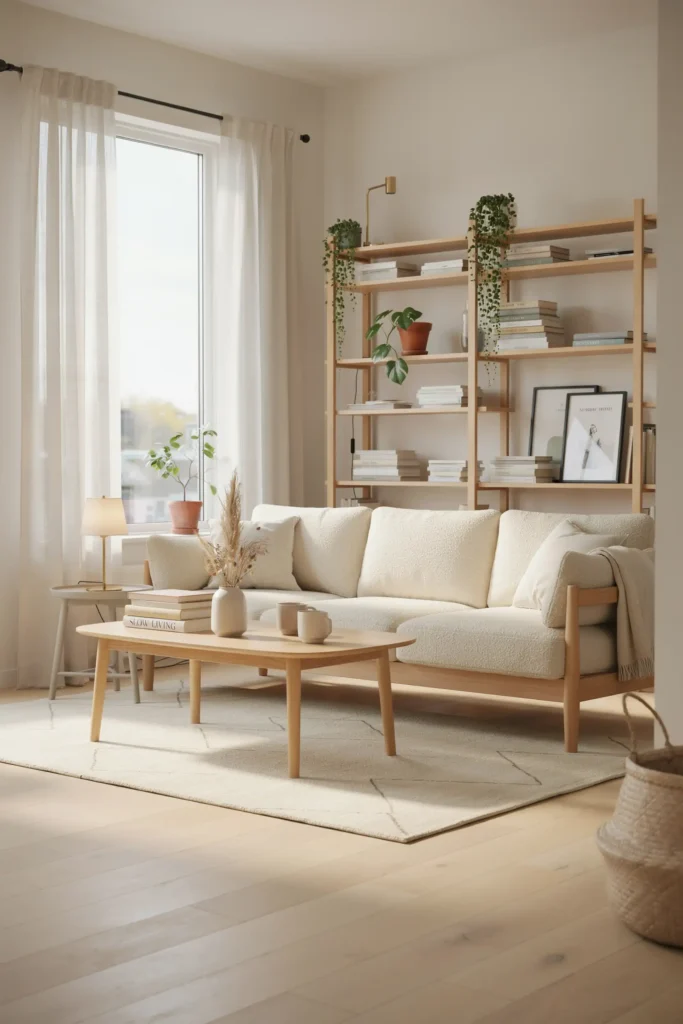 Scandinavian Living Room with Natural Wood Accents