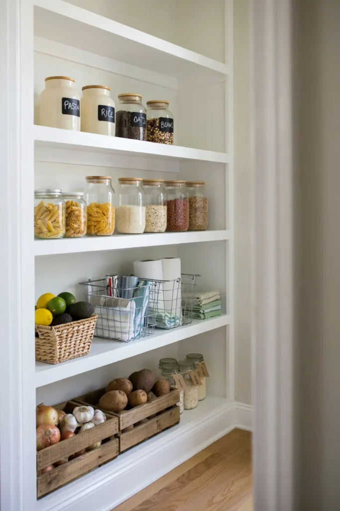 Small Pantry with Wire Basket Organization