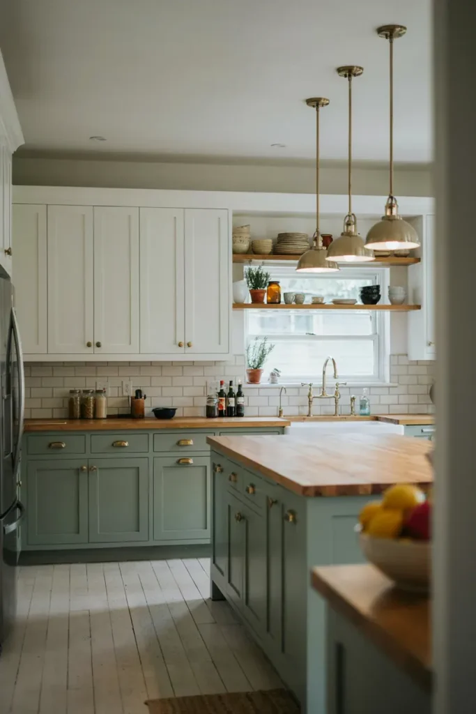 Two-Tone Farmhouse White Kitchen Cabinets