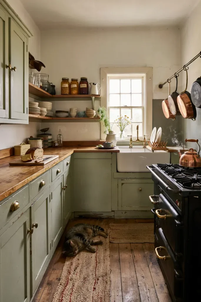Vintage Farmhouse Kitchen with Weathered Wood Cabinets