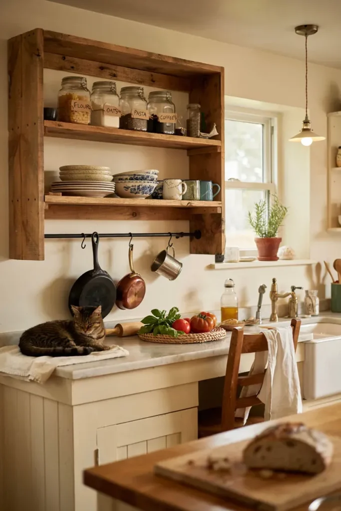 Vintage Kitchen with Rustic Open Storage