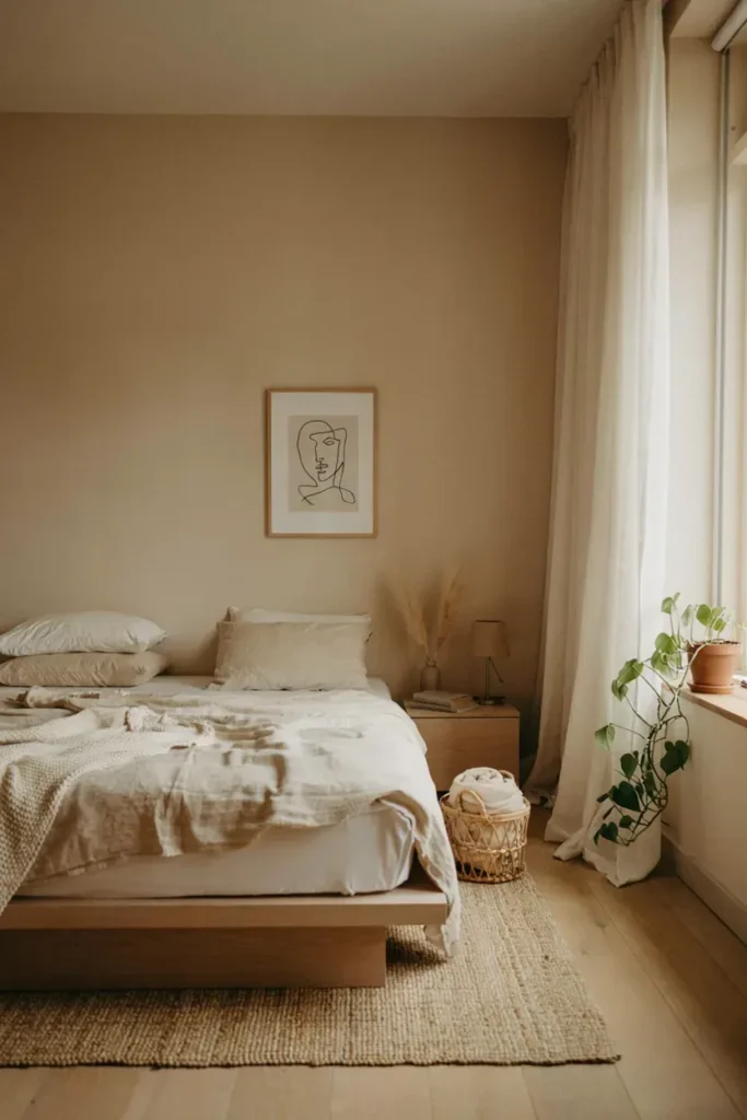 Warm Beige Minimalist Bedroom Design