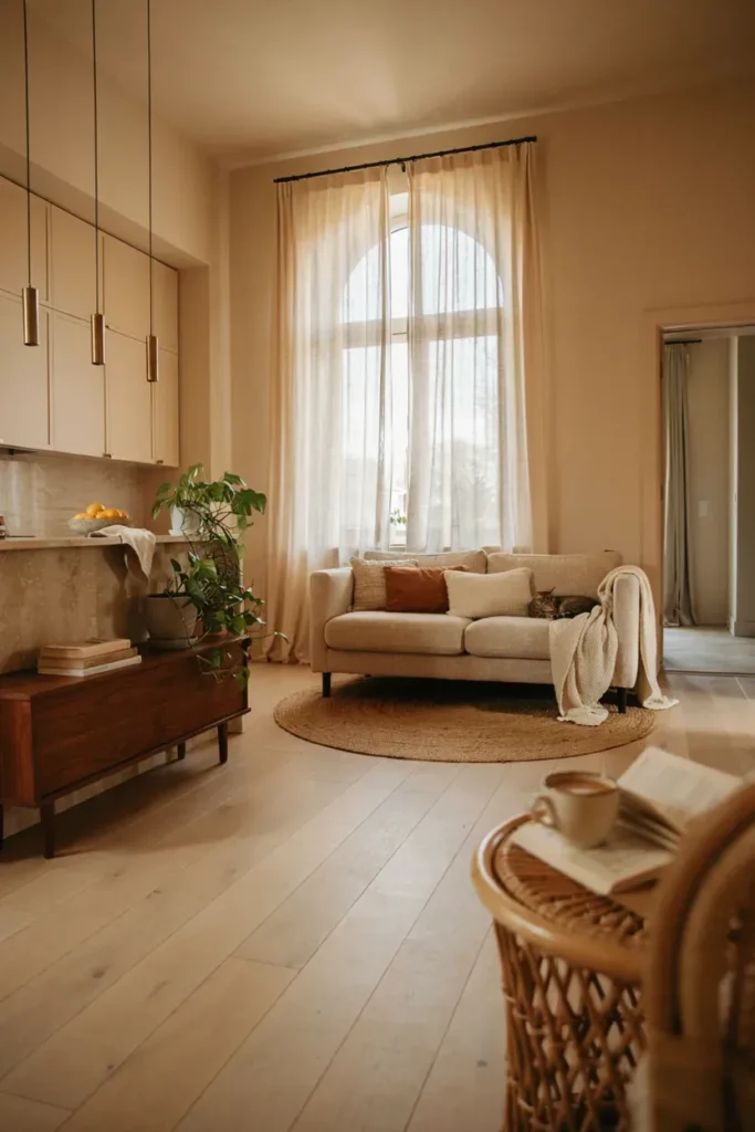Warm Beige Open Kitchen Living Room for Cozy Living
