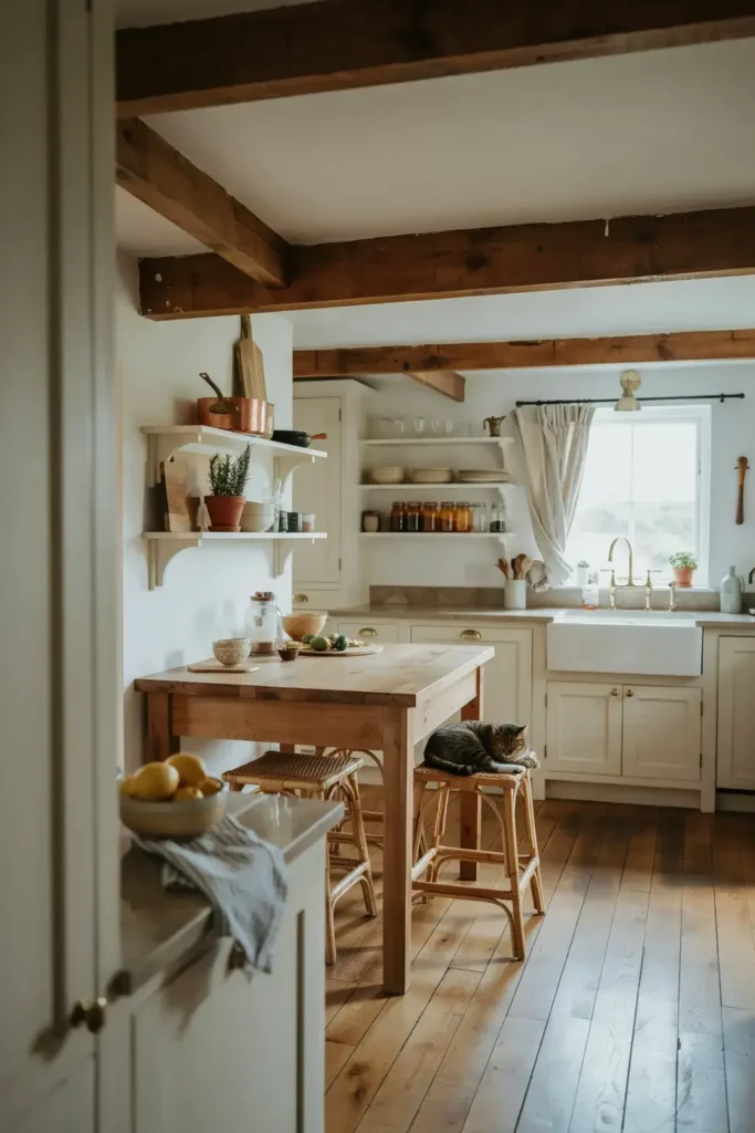 Warm Wood Beam Kitchen Design