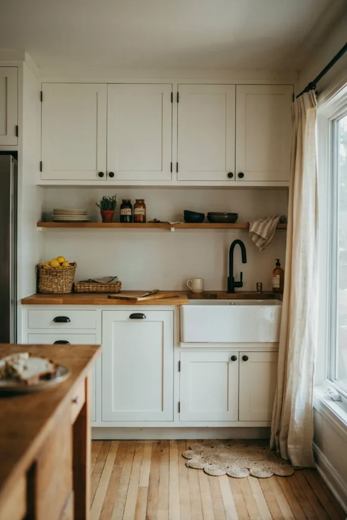 White Cabinets with Natural Wood Countertops
