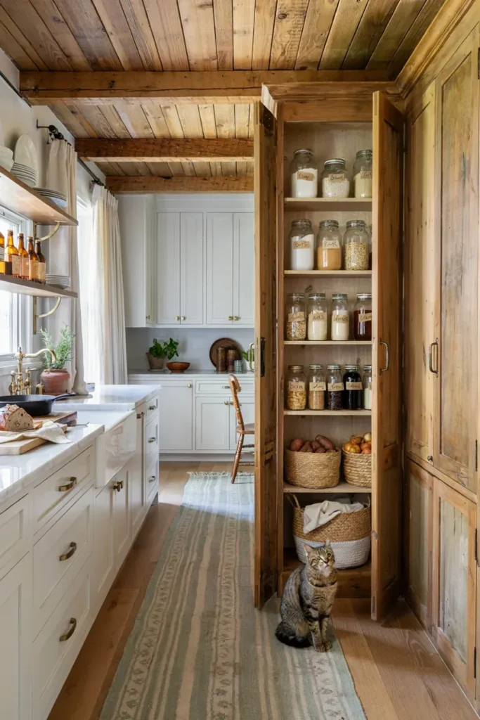 White Cabinets with Rustic Pantry Storage