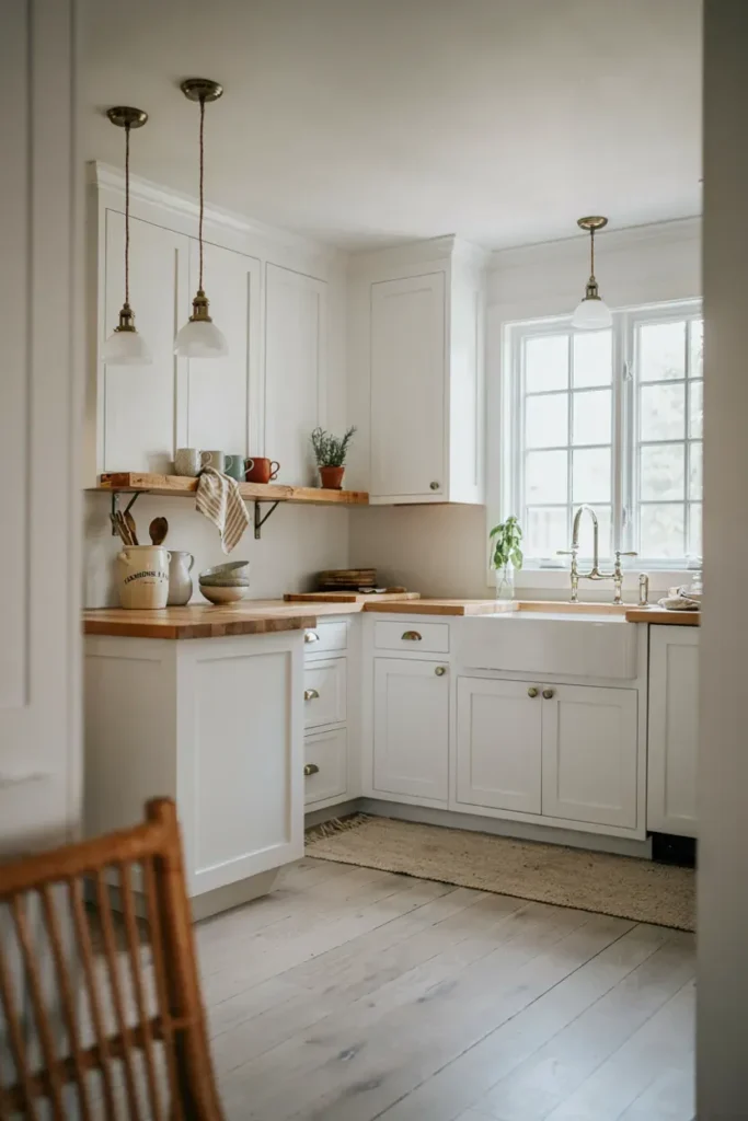 White Cabinets with Vintage Brass Hardware