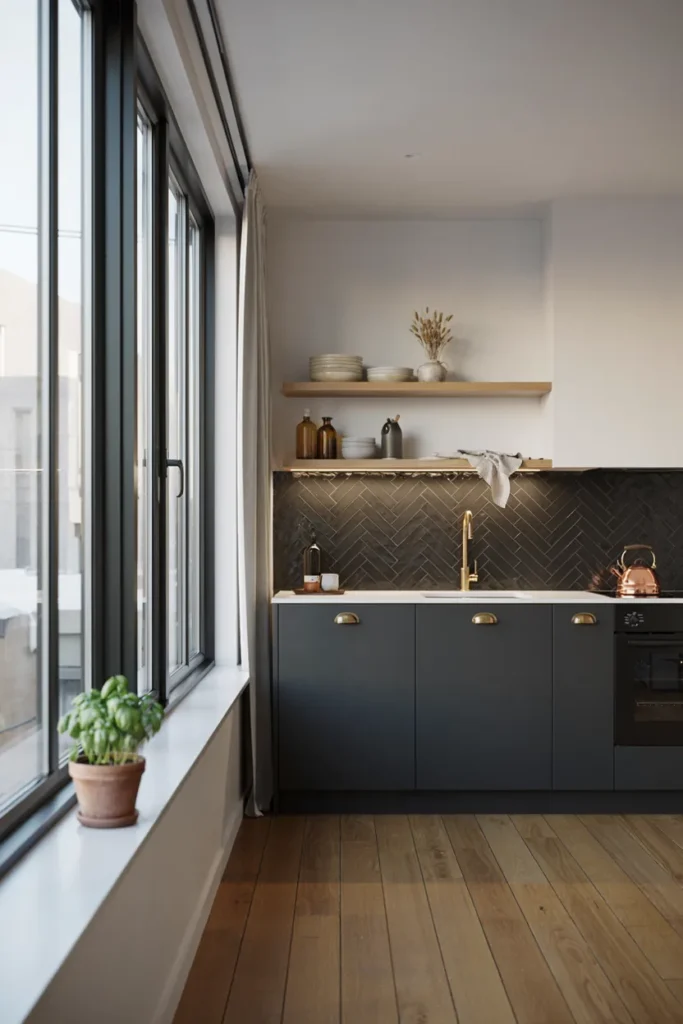Black Herringbone Backsplash